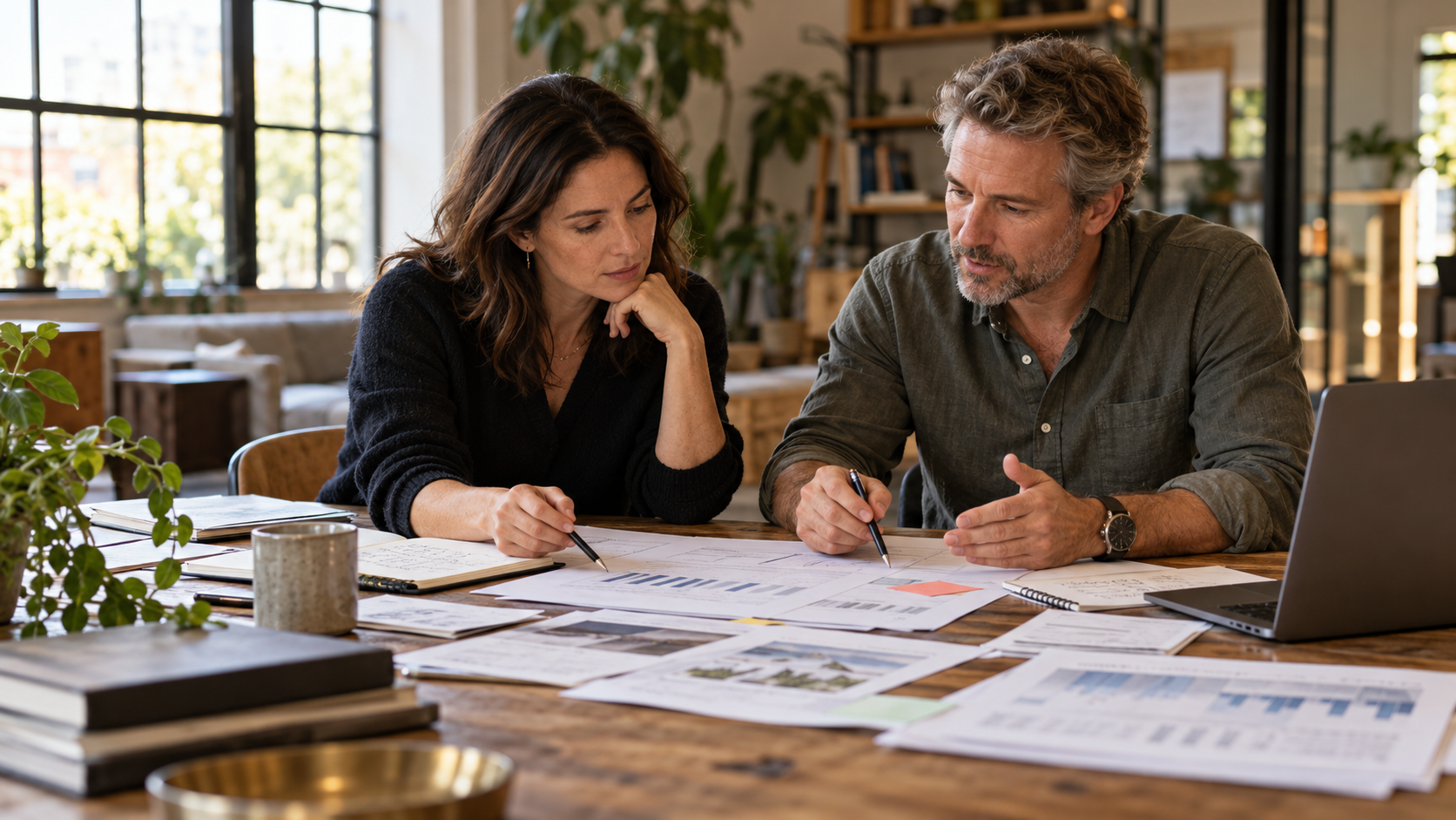 Founder and experienced operating partner discussing a startup's business model and equity arrangement